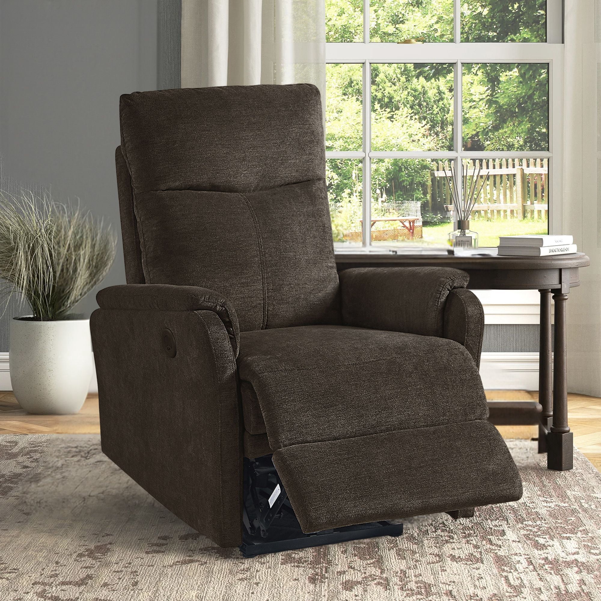 DEALTOPS Power Recliner Chair with USB Ports, Recliner Single Chair with Adjustable Footrest, Dark Brown