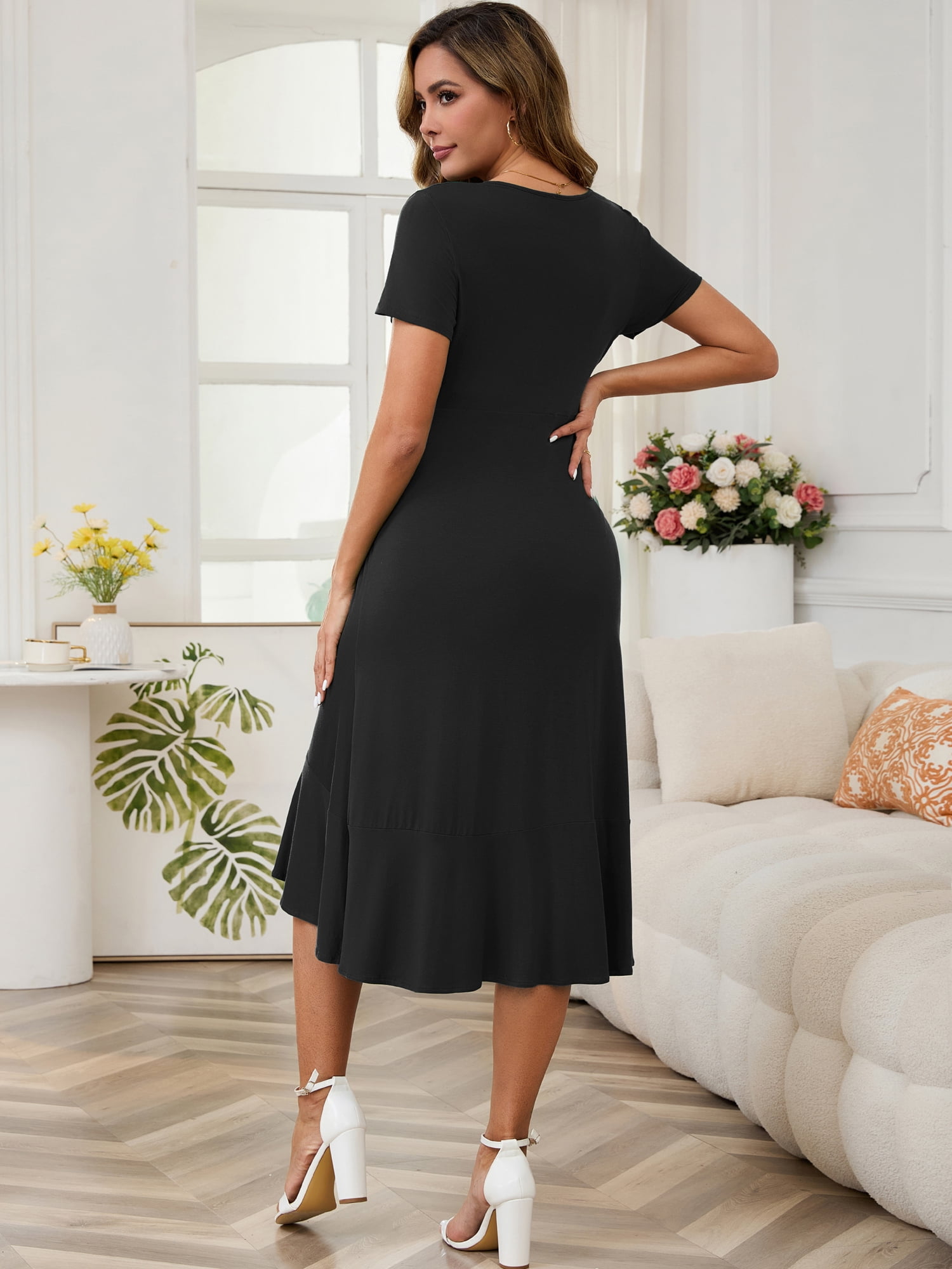 DARING DIVA Women's Semi Formal Wrap V Neck Ruffle Maternity Dress L Black