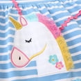 thumbnail image 4 of Bellafa 100% Cotton Toddler Little Girl's Ruffled Sleeve Skater For 2-7 Years Kids Casual Striped Sundress -Unicorn 2T, 4 of 6