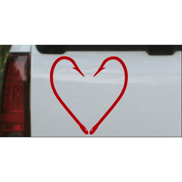 Fish Hook Heart Car Truck Window Laptop Decal Sticker Red 3in 3.0in - Walmart.com
