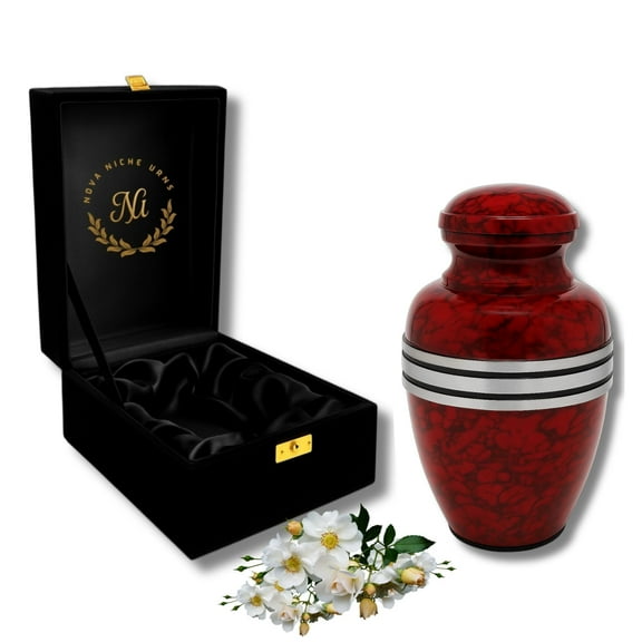 Nova Niche Medium Red Aluminium Cremation Urn for Human Ashes – Adult Memorial Keepsake with Velvet Case