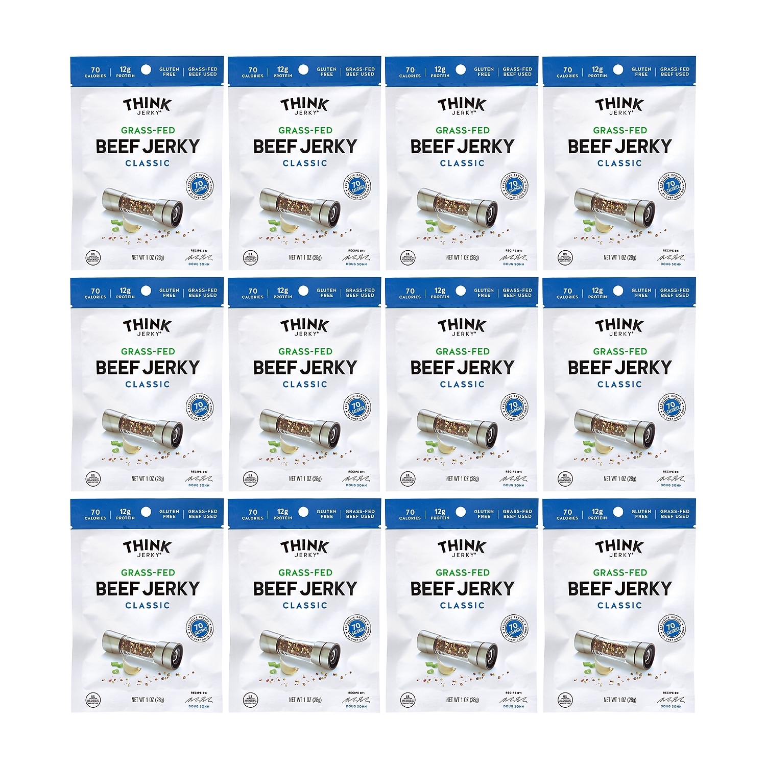 Think Jerky GRR22000984 Classic Beef Jerky, 1 oz Pouch - 12 Count