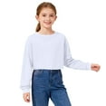 thumbnail image 3 of Cethrio Girls Cotton Sweatshirts, Pullover Crew Neck Casual Athletic Long Sleeve Tops White Size 10-12, 3 of 8