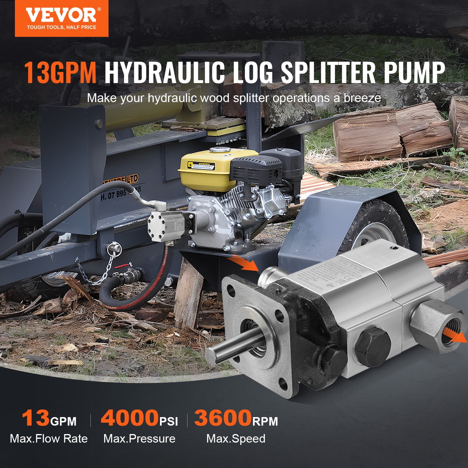 SKYSHALO Hydraulic Wood Log Splitter Pump Kit Gear Pump 13GPM 2 Stage with Coupling