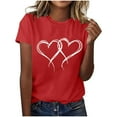thumbnail image 5 of Leodye T-shirt Décontracté et Ample pour Femme, Cadeau de la Saint-Valentin, Manches Courtes, Col Rond, Imprimé Double Cœur, Haut Rouge TG(TG), 5 of 5