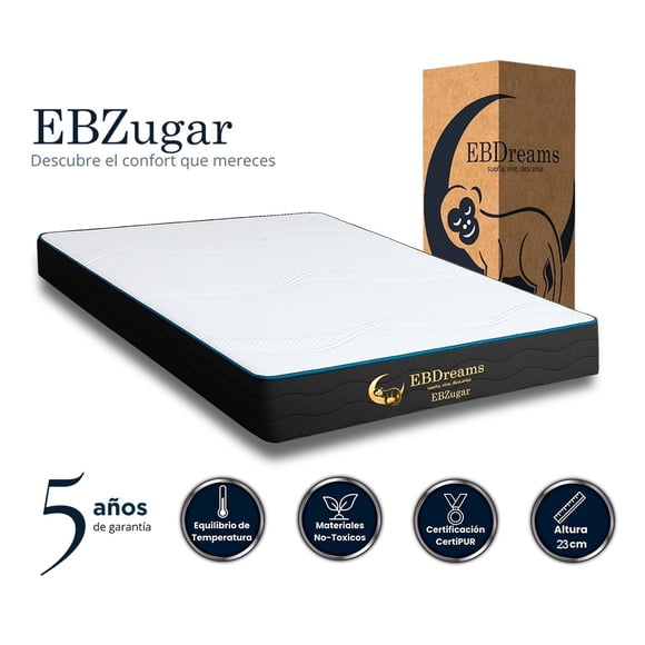 Colchón Individual EBDreams Zugar Medio Firme Blanco 5 tecnologías Memory Foam Hecho en México El Bazar Store