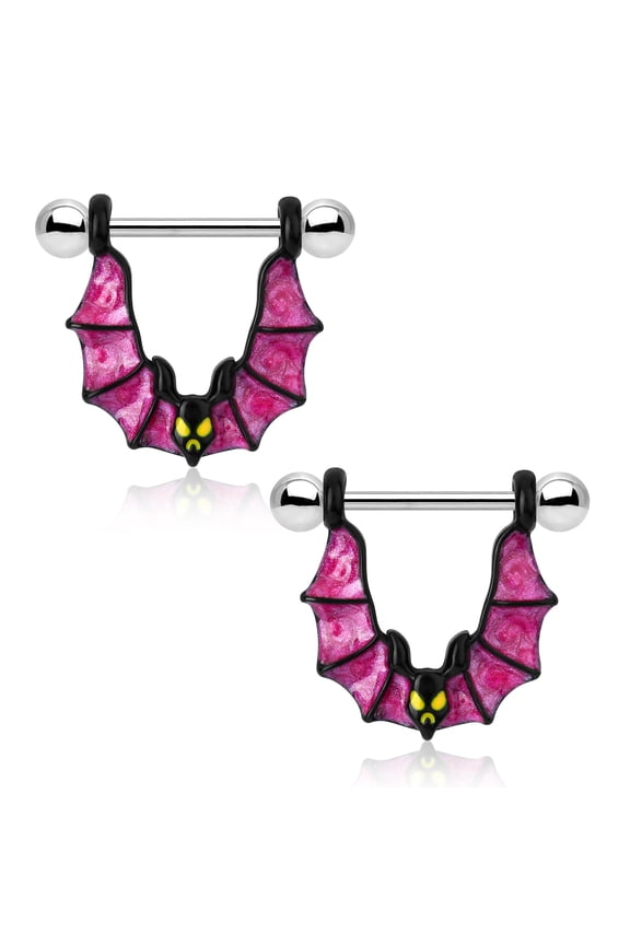 Nipple Rings Piercing Women 14G Black Plated Stainless Steel Halloween Bat Nipple Barbell Piercing Jewelry