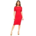 thumbnail image 4 of Lady's Short Sleeve Crew Neck Midi Bodycon Dress, Crimson, S, 4 of 5