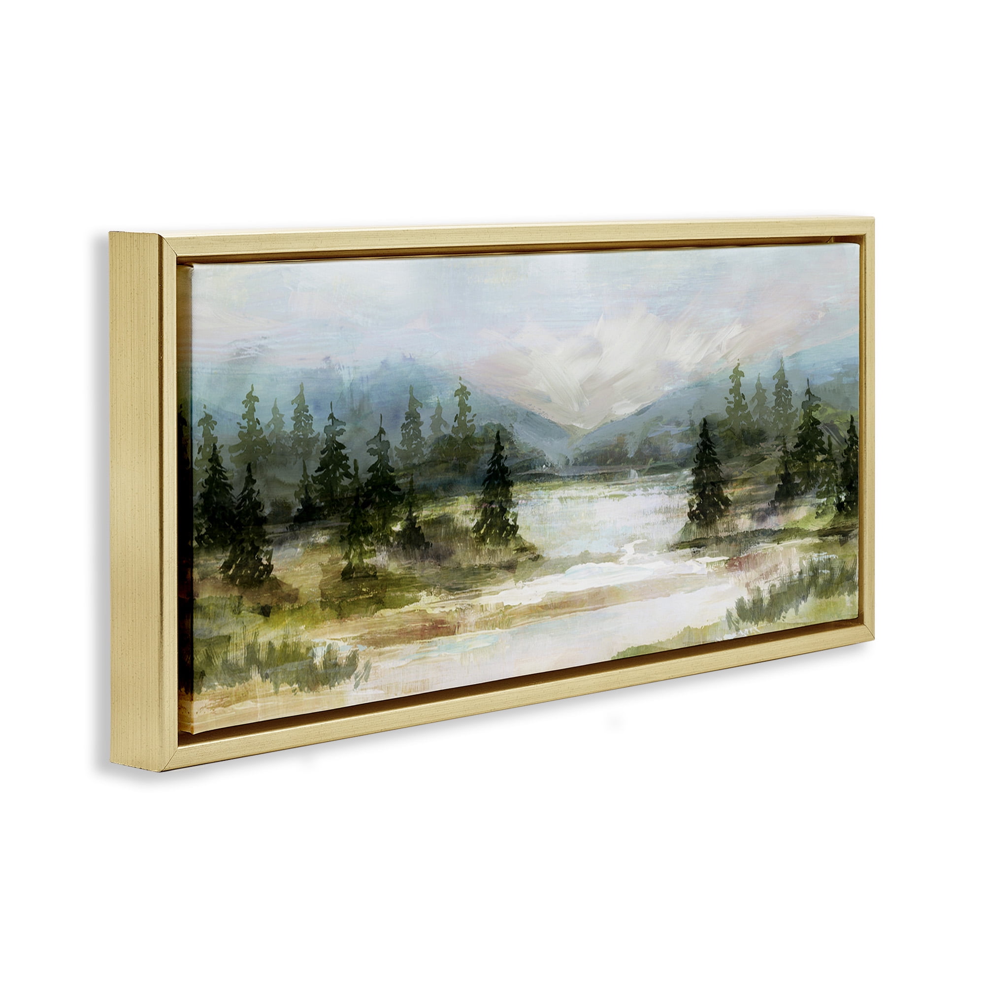 Stupell Industries Vast Country Landscape Rural Mountains Landscape Painting Gold Floater Framed Canvas Art Print Wall Art, 31 x 14