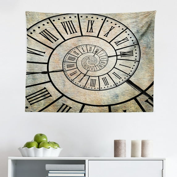 Clock Tapestry, Realistic Look Cogwheels Mechanism Gear Engineering and Technologic Themed Pattern, Fabric Wall Hanging Decor for Bedroom Living Room Dorm, 2 Sizes, Grey Grey, by Ambesonne