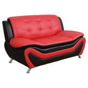 3 Piece Living Room Set Living Room Sofa Set, 3 piece, Sofa\Loveseat\Chair, Black & Red Color, Faux Leather Upholstery Material