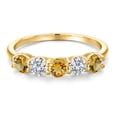 thumbnail image 3 of Gem Stone King 18K Yellow Gold Plated Silver Yellow Citrine and E - F Lab Grown Diamond Wedding-Bands Ring for Women | 1.31 Cttw | Round 4MM | Gemstone November Birthstone | Size 5, 3 of 6