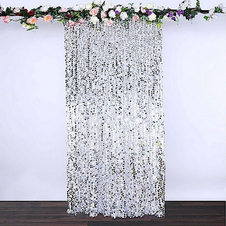 BalsaCircle 8 feet x 8 feet Silver Big Payette Sequin Backdrop Curtain Wedding Party Photo Booth Decorations