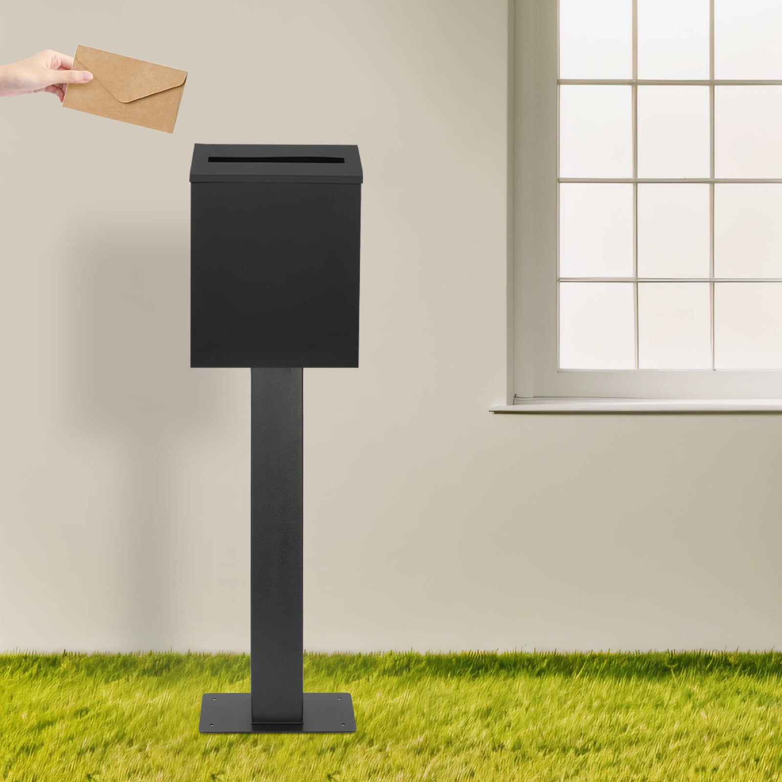 Black Outside Mailbox Post Heavy Duty 12*6*27 inch Mailbox Post Ground Mounted Installation on Hard Floor Surfaces Ground Mounted