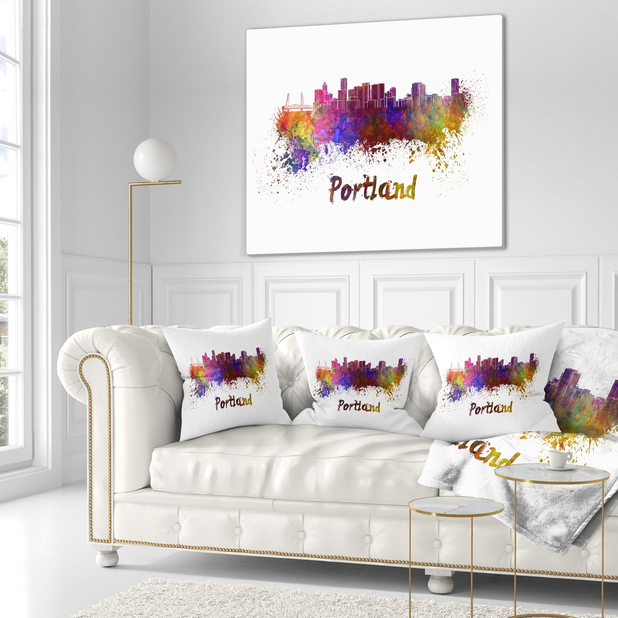Designart Portland Skyline - Cityscape Throw Pillow - 16x16