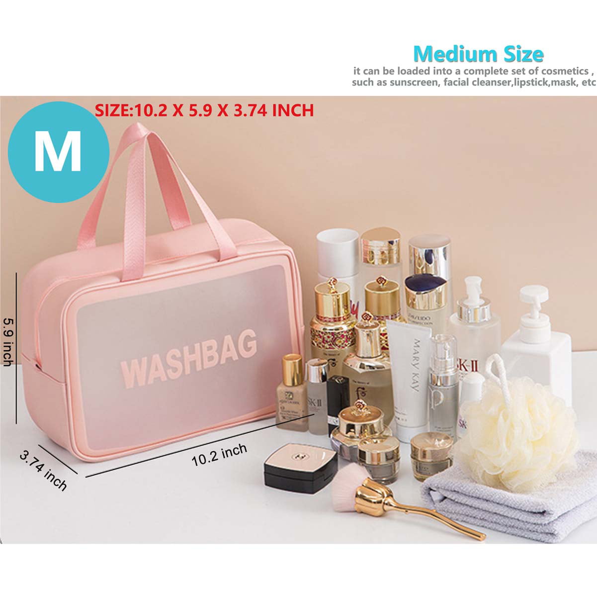 BELLSPIN Toiletry Bag Womens Clear Travel Makeup Bags with Hanging Hook,  Travel Makeup Organizer Cosmetic Bag for Travel Toiletries and Shower