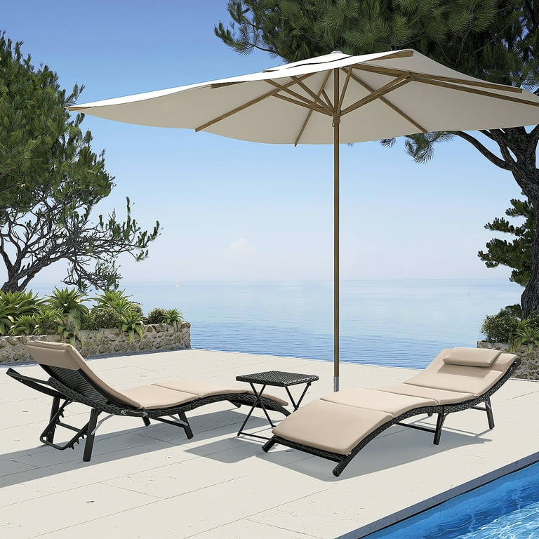 Devoko 3-Piece Patio Chaise Lounge Set, Adjustable PE Rattan Devoko 3-Piece Patio Chaise Lounge Set, Adjustable PE Rattan