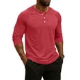 thumbnail image 4 of Resicozy 3/4 Sleeve Shirt Men Summer Solid Color Henley Neck Baseball T-Shirts Casual Loose Fit Tees T-Shirt Red S, 4 of 7