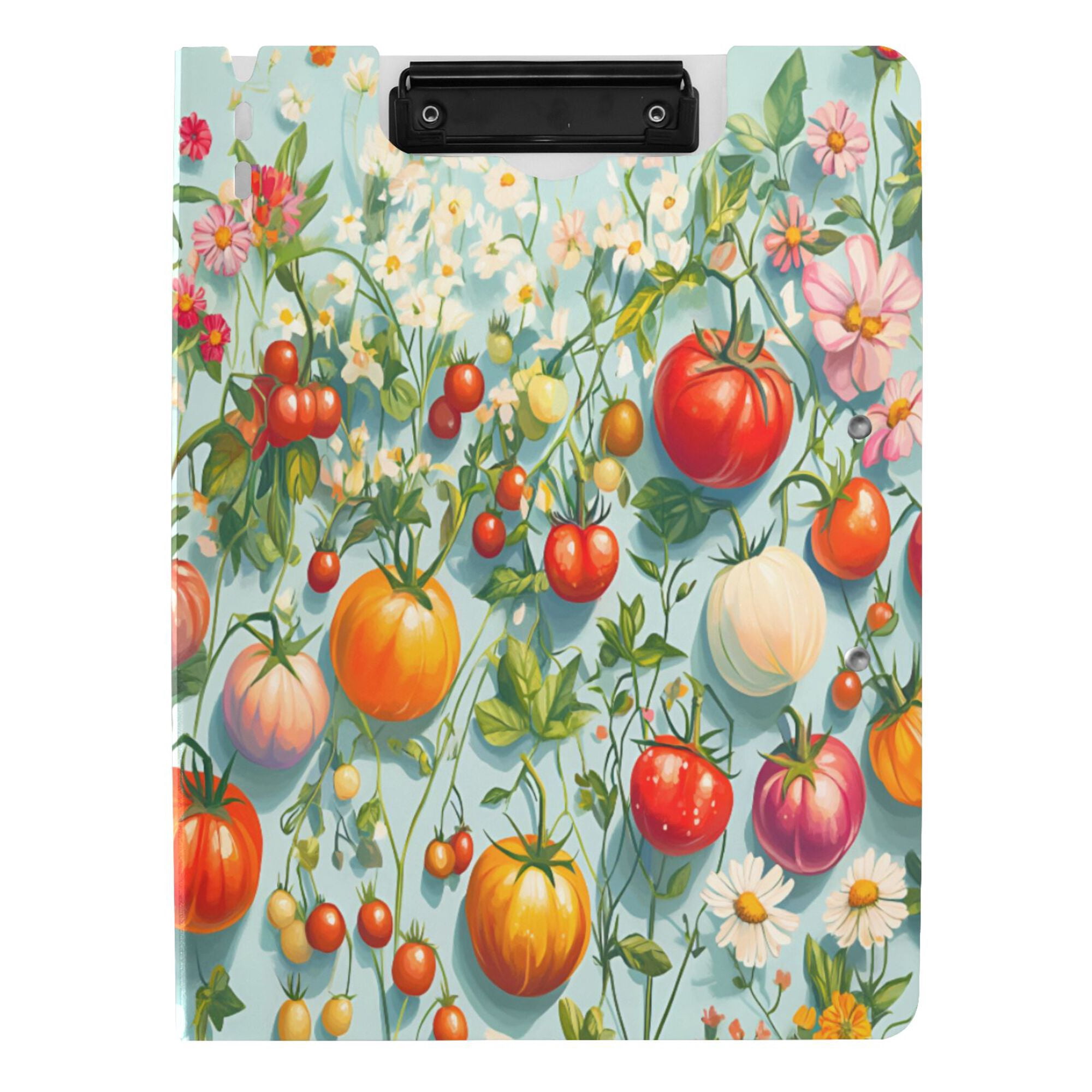 FORMRS A4 Clipboard Folder with Pen Holder Horizontal Foldable School Office Binder, Green Floral Tomatoes