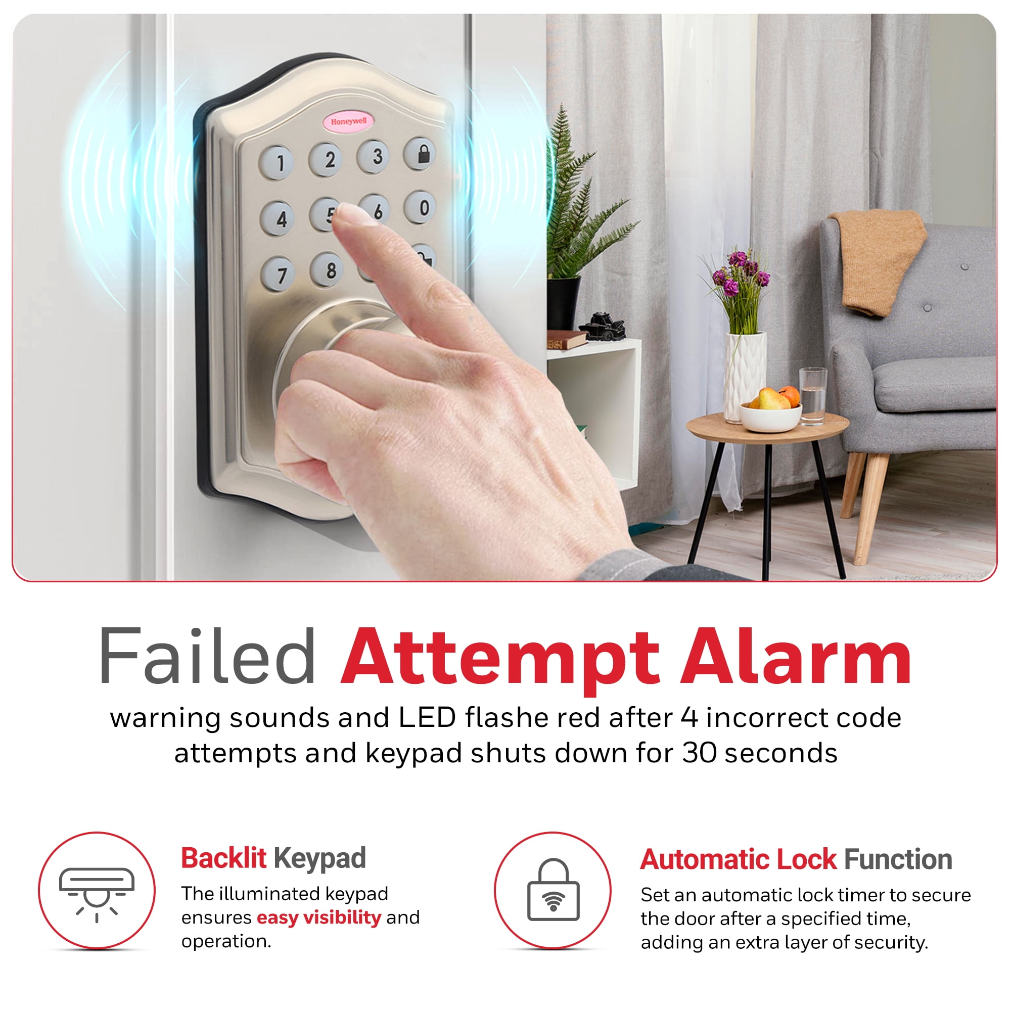 Honeywell Electronic Entry Knob Door Lock, Satin Nickel