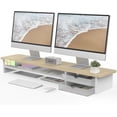 thumbnail image 1 of Dual Monitor Stand Riser With Drawers Wood & Acrylic Desktop Organizer for Computer Laptop Printer TV Screen Riser, 1 of 7