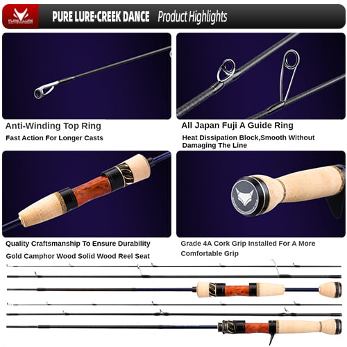 PURELURE CREEK DANCE Trout Rod BFS Fishing Casting UL Spinning FUJI Guide  Light Travel Rod Stream Ejection Fishing Lure Rod 