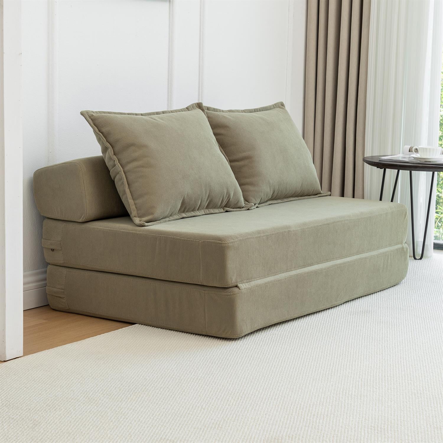 Demi Bonn 47" Twin Size Foldable Sofa Bed Sleeper Lounge Chair with Pillow, Convertible Floor Mattress Couch with Adjustable Backrest for Living Room, Dorm, Green