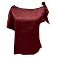 thumbnail image 3 of Hauaitttt Asymmetrical Neck Satin Top with Tie Detail for Women Blouse Casual Or Dressy Wear for Any Occasion Shirt Set Women Womens Workout Tops Short Sleeve Shirt Women Long Sleeve Tee Shirts Woman, 3 of 3