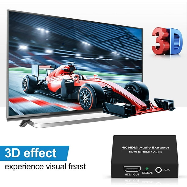 Extracteur audio HDMI 4K, adaptateur de convertisseur de sortie audio HDMI  vers HDMI + 3,5 mm, prise en charge 1080P 3D 