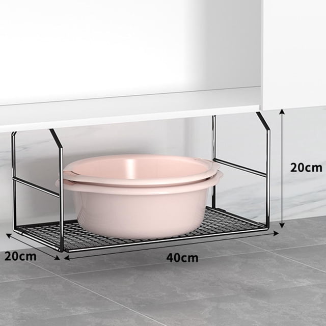Cesta de almacenamiento colgante debajo del estante, decoración plegable, estante creativo debajo del gabinete, organizador de lavabo para baño y Negro