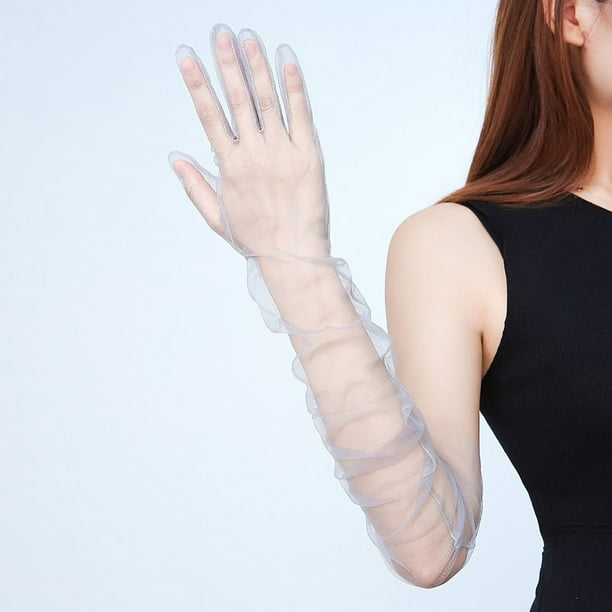 Guantes transparentes de hilo superlargo de 70 cm con dedos negros, blancos y rojos para fiestas de Halloween