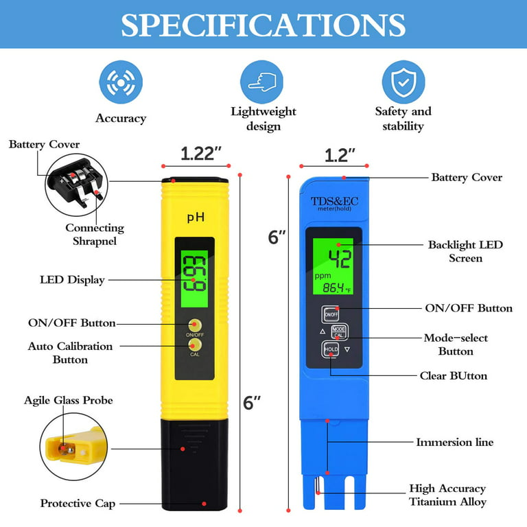 Medidor de PH, medidor TDS PPM y medidor de humedad del suelo 3 en 1, kit  digital de laboratorio de alta precisión PH/EC [actualizado] para agua