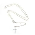 thumbnail image 1 of EeaseMX Rosario cristiano de perlas para hombres y mujeres, collar con crucifijo, recuerdo de oración (blanco), 1 of 7