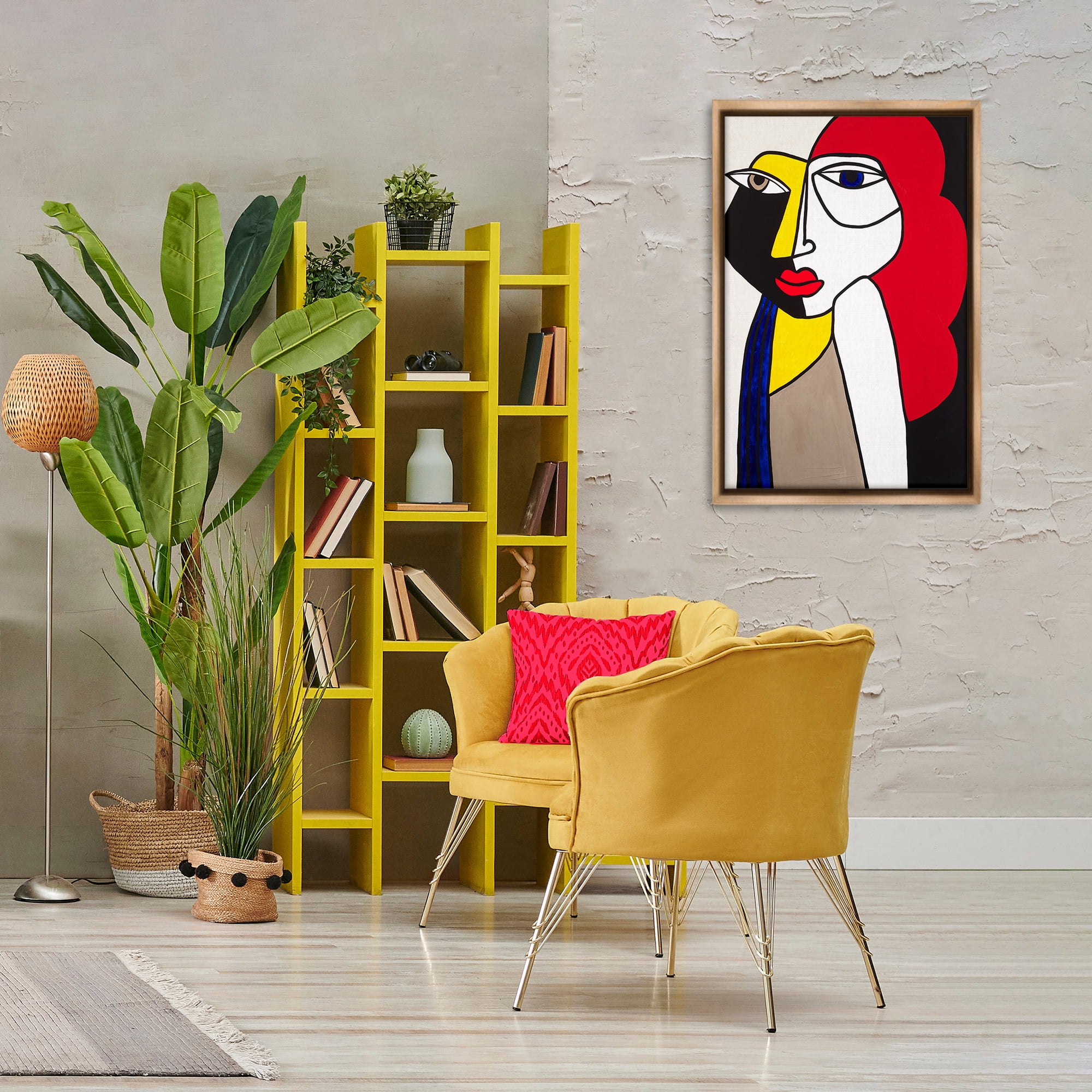 Stupell Industries Her Abstract Cubism Face People Painting Brown Floater Framed Canvas Art Print Wall Art, 21 x 31