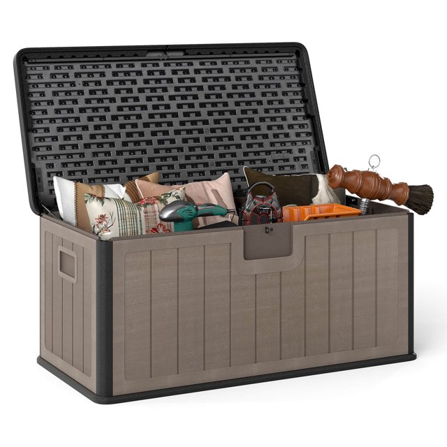 Costway Storage Box with Lockable Design & Gas Strut Handle 2 Person Bench Garden Organizer