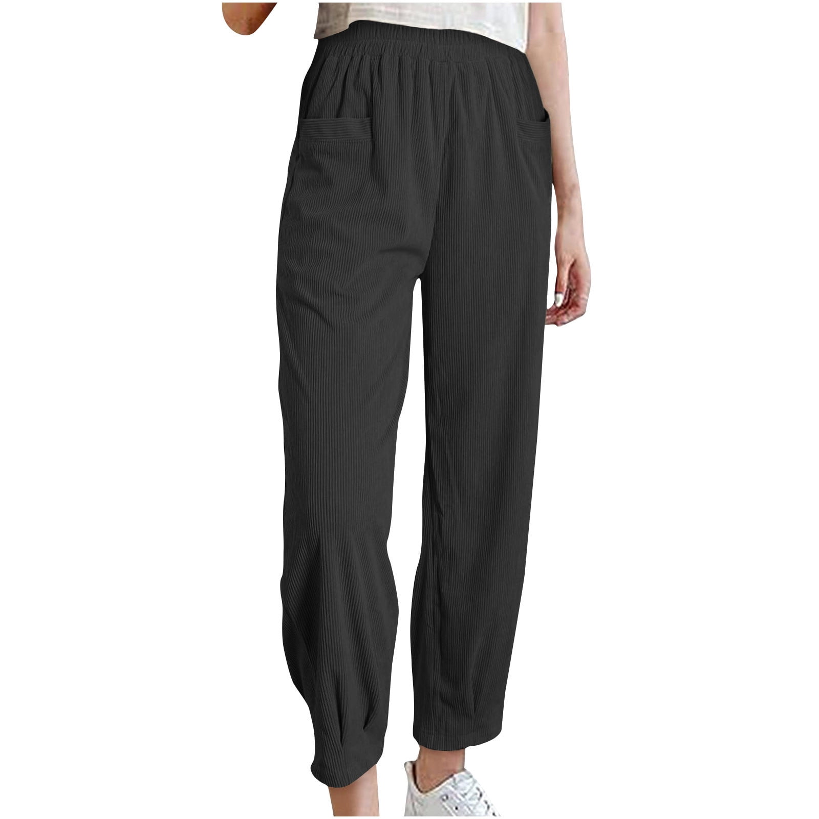 Pantalon Femme Noir Élégant - Taille Slim Droit, Tissu Stretch Confortable - Pour Bureau, Casual, Sport