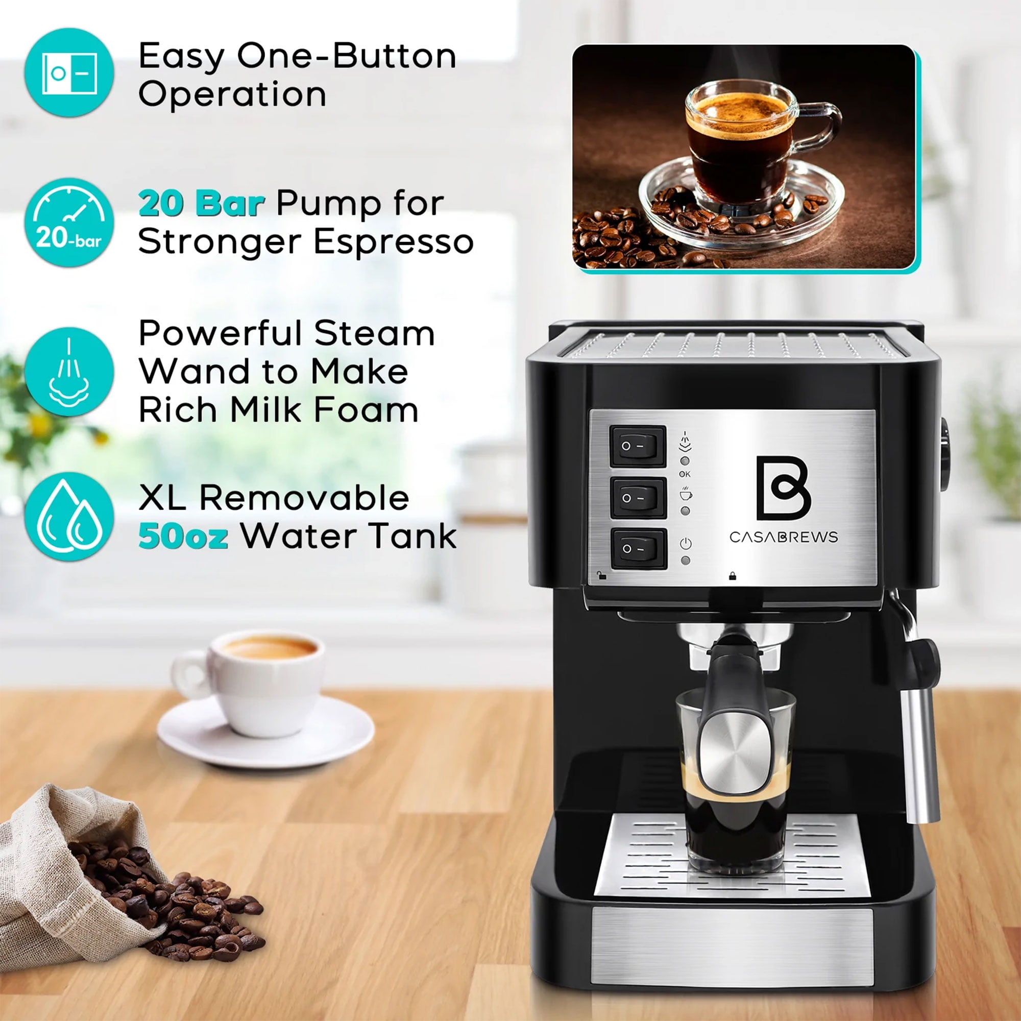  CASABREWS Espresso Machine with Grinder, Barista Espresso Maker  with Milk Frother Steam Wand, Professional Cappuccino Latte Machine with  LCD Display, Gifts for Dad, Mom, Coffee Lover or Housewarming: Home &  Kitchen