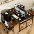 thumbnail image 4 of 48 inch Computer Desk with 4 Fabric Drawers — Home Office Desks with Storage, Writing Desk with Side Hook, Desk Study/Work Table for Bedroom and Small Space, Black, 4 of 8
