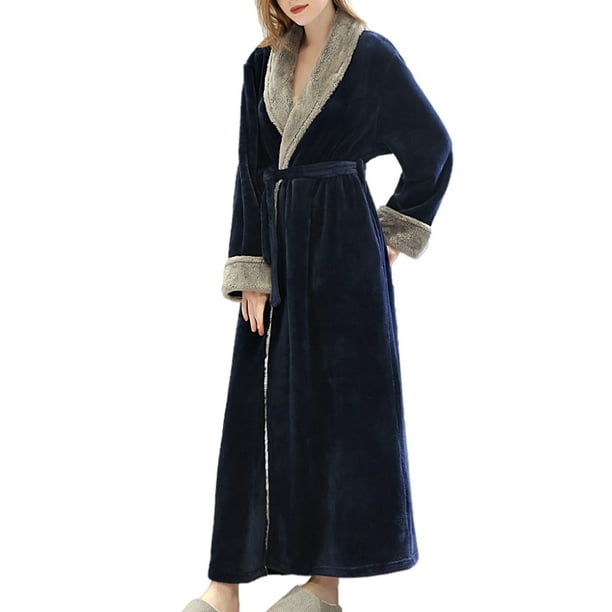 Unisex Long Toba Albornoz Salón Invierno Otoño Casual Casual Camisón Campo de dormir Ropa de dormir Piel transpirable Elástico Housecoat azul marino L Yuarrent HA011311-11