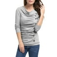 thumbnail image 3 of Allegra K Women's Cowl Neck Buttons Decor Long Sleeves Ruched Blouse, 3 of 7