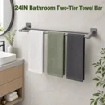 thumbnail image 5 of 24 Inch Double Layer Towel Bar, Gray Space Aluminum No Drill Towel Rack, Self-Adhesive Wall Mounted Waterproof Rustproof 2-Tier Towel Holder for Bathroom Kitchen Home, 5 of 7