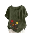 thumbnail image 2 of CLOISE Womens Short Sleeve T Shirts Plus Size Tops Button Round Neck Casual Pullover Graphic Summer Blouses Army Green, 2 of 5