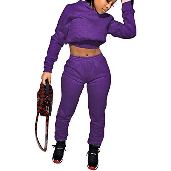 Akmipoem Women Hoodie Crop Pullover Sweatshirt Sweatpants 2 Piece Sweatsuits Sets