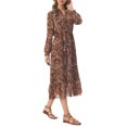 thumbnail image 4 of INSPIRE CHIC Women's Boho Dresses V Neck Long Sleeve Smocked Cuff A-Line Floral Tiered Flowy Fall Midi Dresses M Brown, 4 of 5
