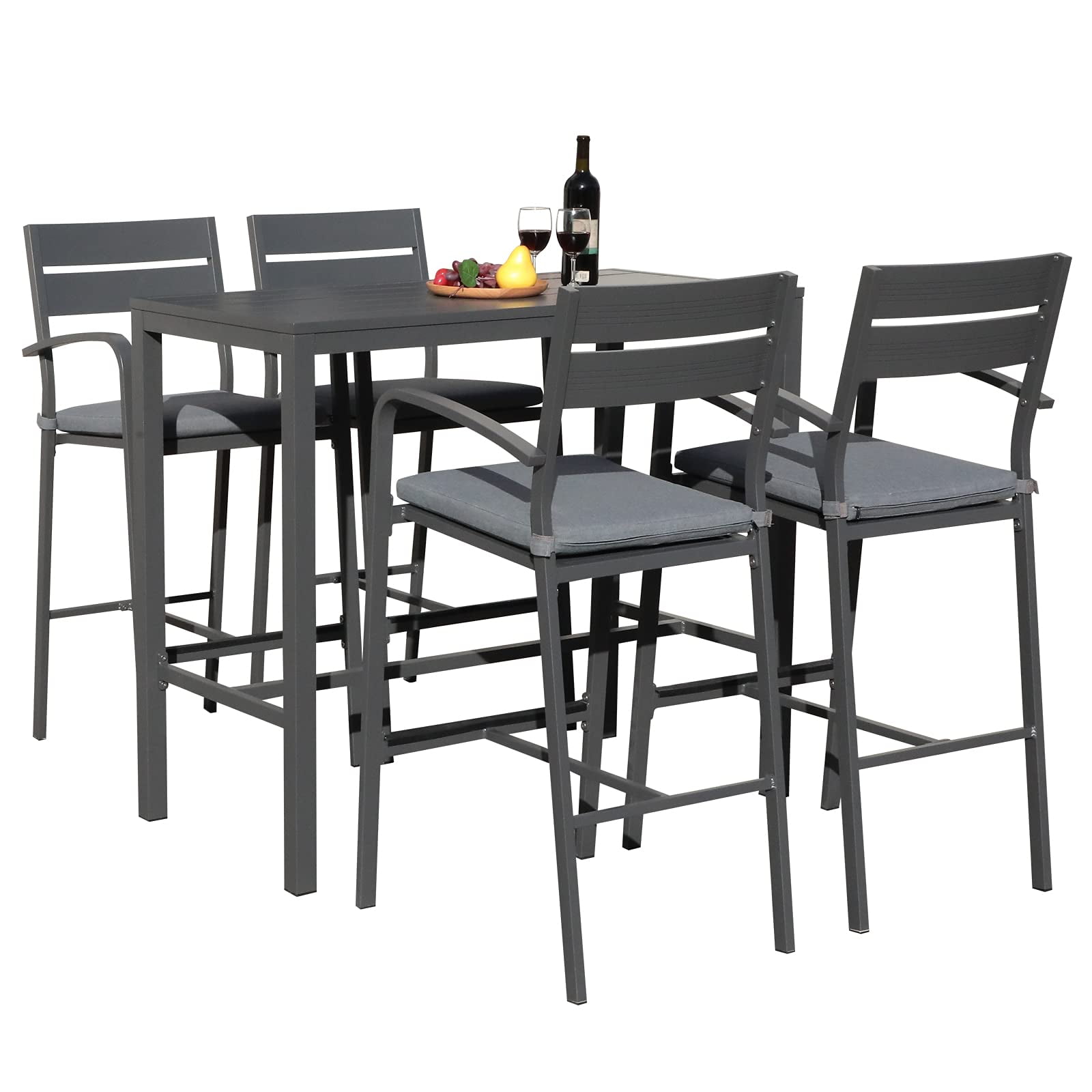 5Piece Outdoor Bar Set, Rustproof Aluminum Dining Bistro Pub Set