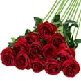 thumbnail image 1 of 12PCS Artificial Silk Flowers Realistic Roses Bouquet Long Stem for Home Wedding Decoration Party (Wine Red), 1 of 6
