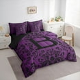 thumbnail image 3 of Homewish Purple Monogrammed B Bedding Comforter Set 7pcs for Adult, Retro Boho Mandala King Bedding Sets, Tribal Damask Flower Reversible Bed Sheets, Microfiber Bedroom Decor, 3 of 7
