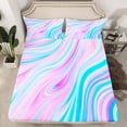 thumbnail image 2 of Feelyou Teens Dreamy Artwork Queen Sheet Sets, Modern Fashion Stripes Flat Sheet, Blue Pink Abstract Queen Fitted Sheet, Luxury Bedroom Decor, 4pcs, 2 of 7