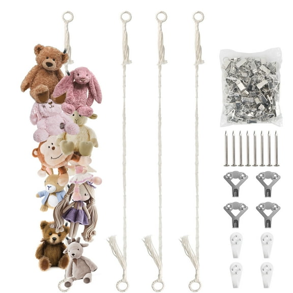 2 Pack Animals Storage Chain, 80"Hanging Storage Chain with 80 Clips Stuffed Animal Display Holder Chain for Wall or Corner Nursery Play Roomn(Beige)