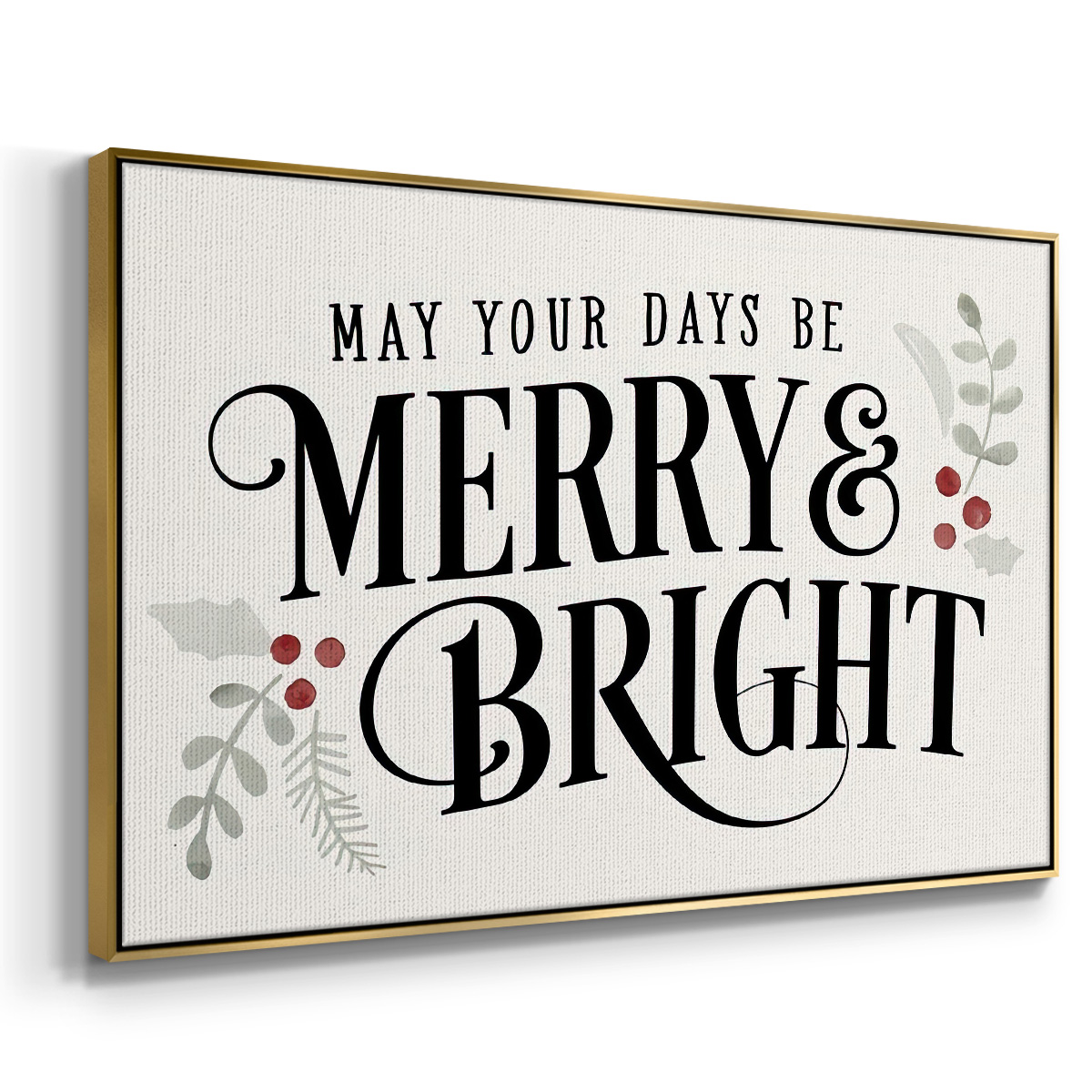 Merry Sentiment II - Framed Gallery Wrapped Holiday Canvas - 17 x 25 - Gold Frame
